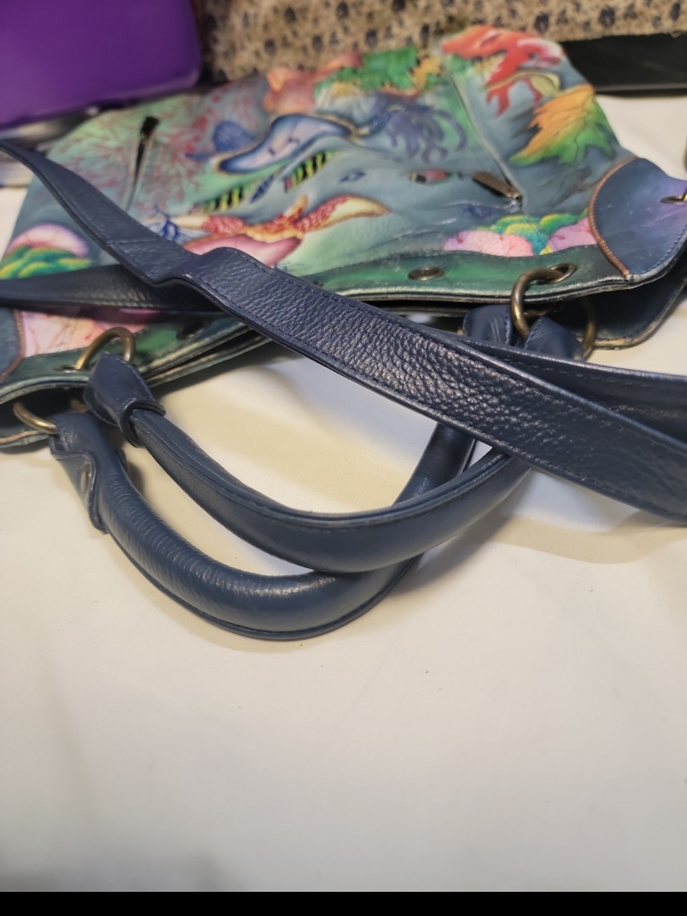 Anuschka Hand Painted Leather Sea Turtle Ocean Shoulder Bag